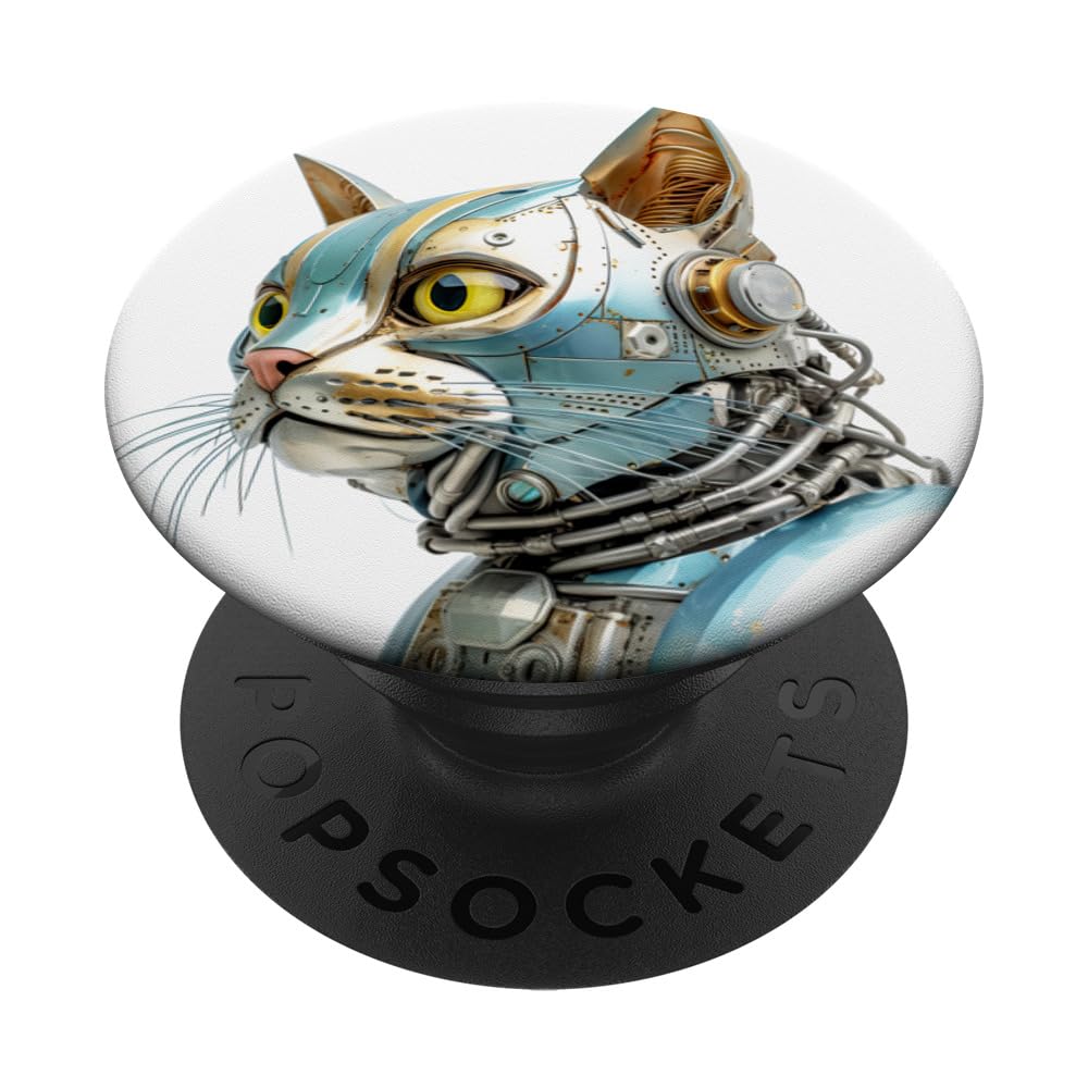 Retro Cyborg Robot Space Cat XVIII PopSockets Swappable PopGrip