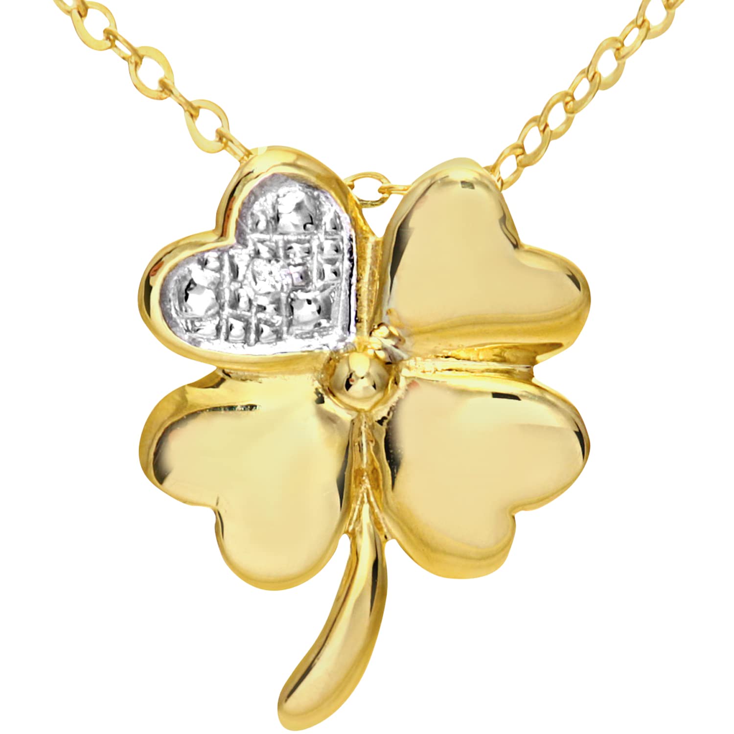Elegano 9ct Yellow Gold Necklace – Lucky Four Leaf Shamrock Diamond Clover Pendant Women’s Necklace