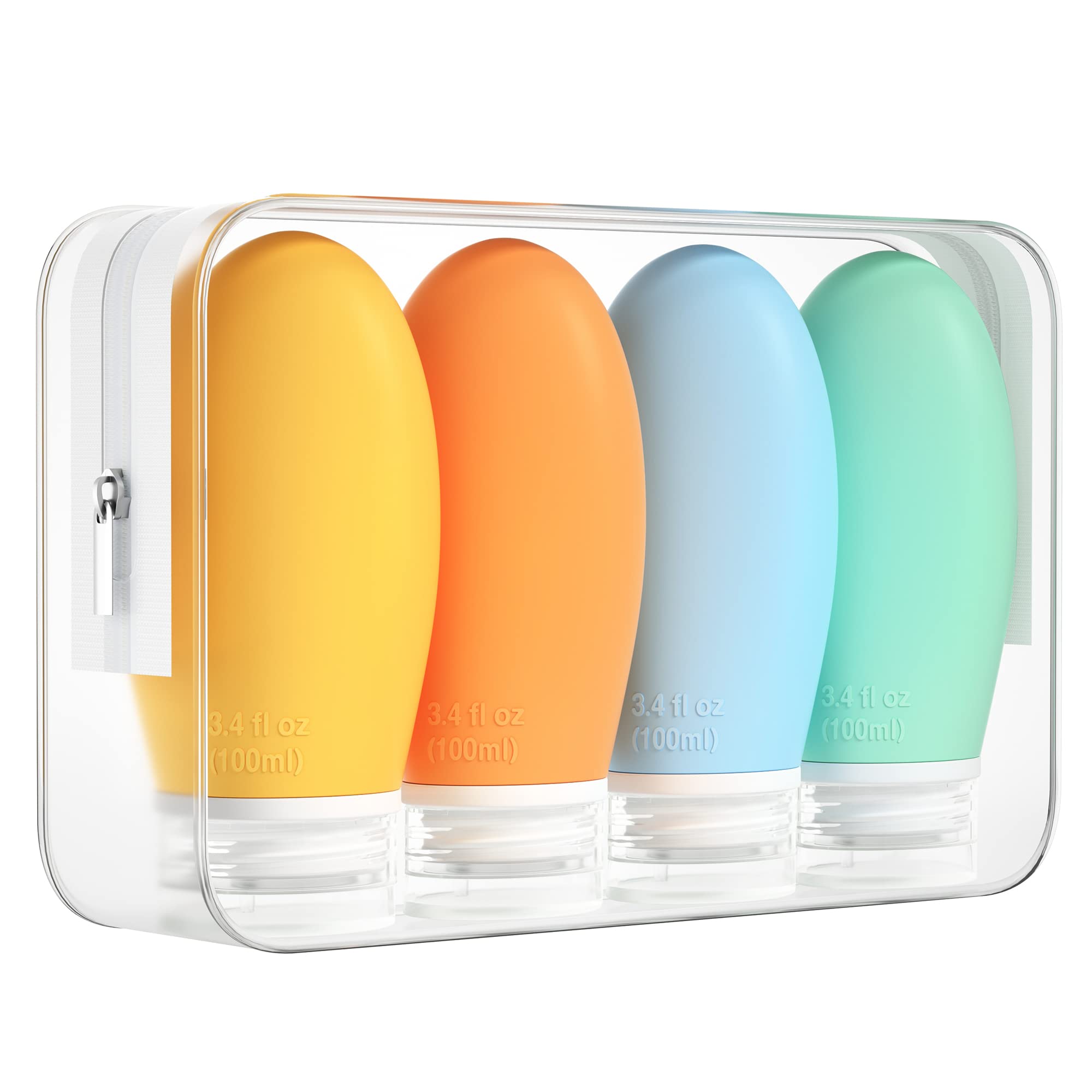 Morfone 100ml Silicone Travel Bottle for Toiletries, 4 Pack Leak Proof Refillable Squeezable Containers for Liquid Shampoo, BPA Free and TSA Approved Travel Accessories