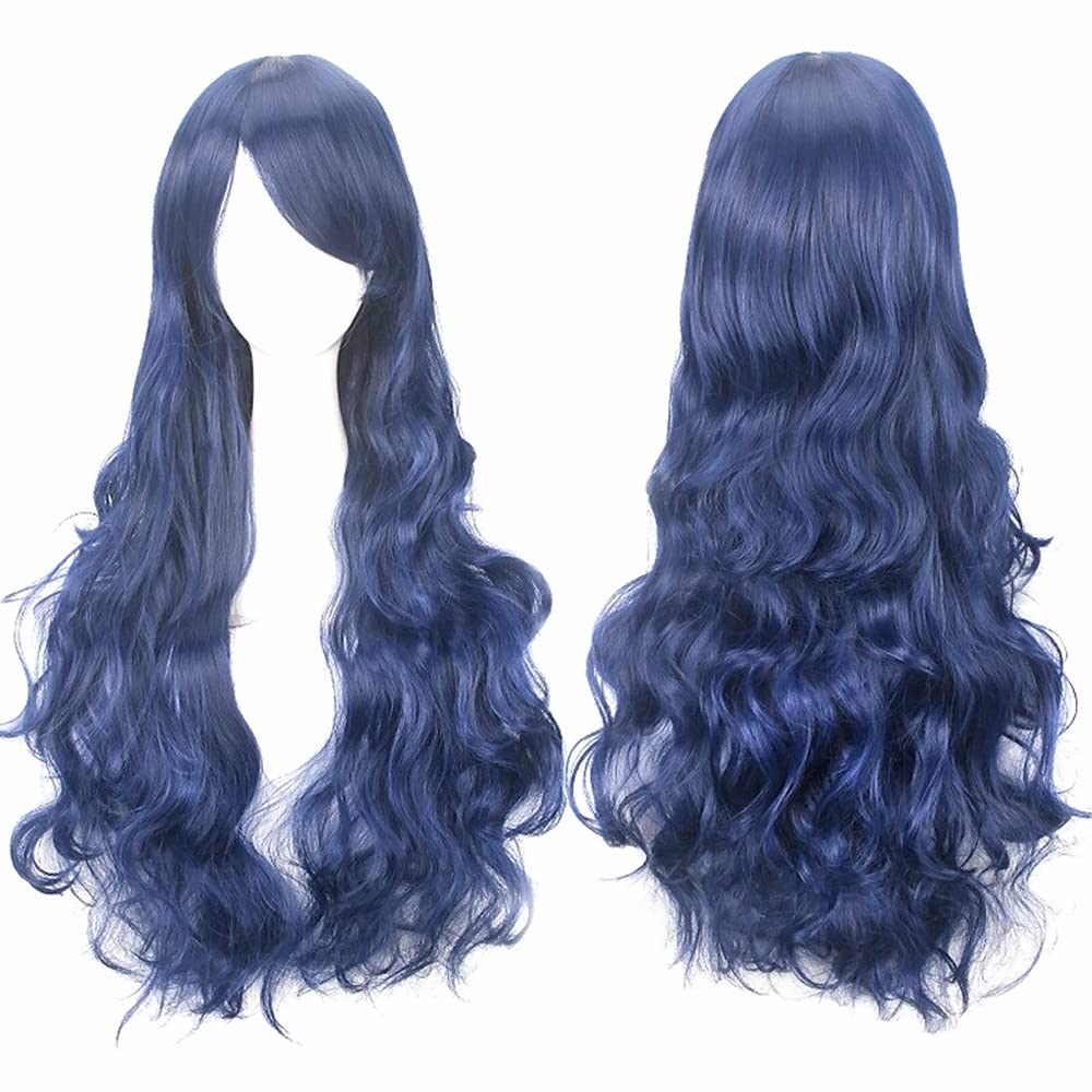 ColorfulPanda Blue Wig Long Curly Wavy Dark Blue Wigs for Women Ladies Cosplay Party Halloween Costume Heat Resistant Synthetic Wig — image 1