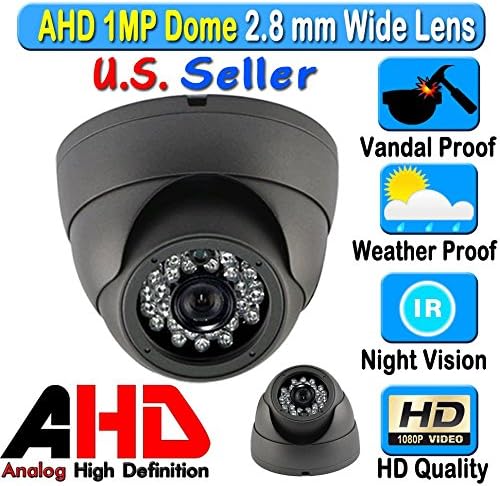 LEXA AHD 1MP 720P Dome 1/4" Sensor 2.8mm Wide Angle Lens Vandal Weather Water Proof Night Vision BNC Connection Outdoor CCTV Black Camera High Definition HD Model:LEXA AG4222