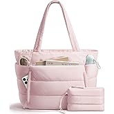 Bagstellar Puffer Tote Bag for Women, Lightweight Puffy Work Handbag Teacher Nurse Quilted Shoulder Bag for School Travel Gym | Cloud Bag w/ Zipper, Daily College Bags, 15.6" Computer Bag, Clinical Nursing Bag, 40 OZ Tumbler Holder, Ideal Gift for Women