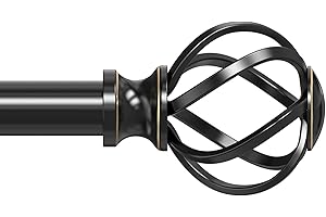 VOIIY Curtain Rods for Windows 18 to 45 Inch(1.5-3.75 Feet),3/4" Diameter Black Drapery Rods with Twisted Cage Finials,Size:18-45 Inch