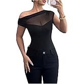 Milumia Women's See Through Sheer Mesh Ruched Tank Top One Shoulder Sleeveless Bodysuit