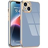 Lafunda for iPhone 14 Case, Cute Slim Soft for Women Girls Silicone Shockproof Phone Cover Anti-Scratch Camera Protective Luxury Shiny Plating TPU Bumper Phone Case for iPhone 14 6.1 Inch, Blue Grey