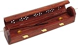 storeindya Wooden Incense Holder Box with Brass Inlay - Rosewood view 1