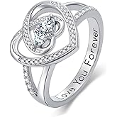 Zoeniya Rings for Women Birthstone Rings for Women Heart Statemet Engagement Eternity Wedding Promise Ring Jewelry Anniversary Christmas Valentine's Day Gifts Mothers Day Birthday Gifts for Wife Her Girlfriend