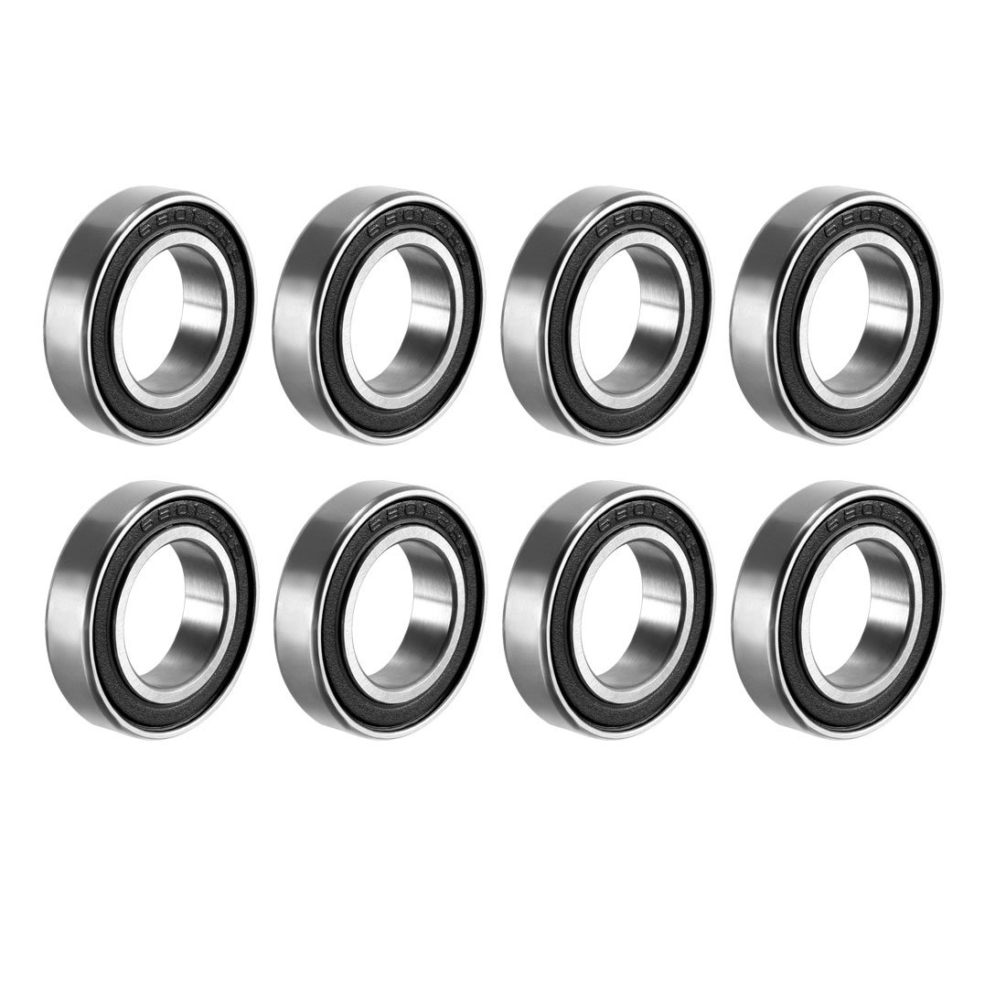 sourcing map 6801-2RS Deep Groove Ball Bearing Double Sealed 1180801, 12mm x 21mm x 5mm Carbon Steel Bearings (Pack of 8)