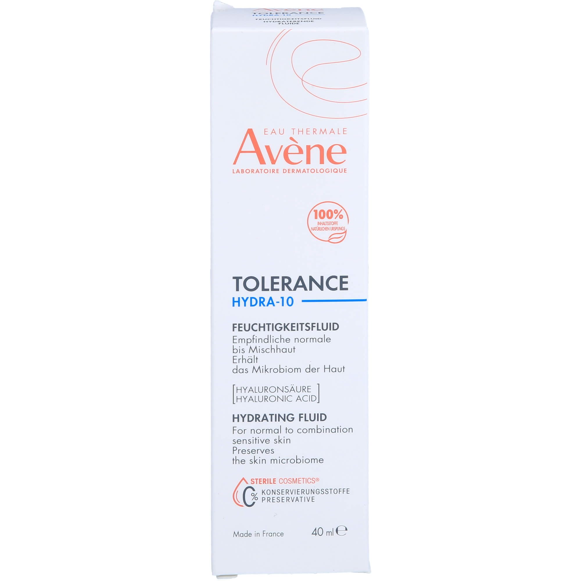 Avène Tolerance Hydra-10 Moisturising Fluid 40ml, Lightweight Moisturiser for Sensitive Skin, Microbiome Support