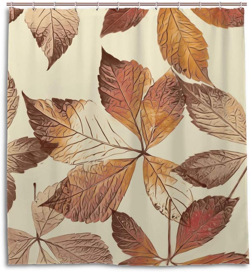 N\A Kuizee Cortina de Ducha Otoño Hojas marchitas Poliéster Impermeable
