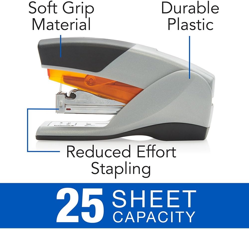 Swingline Stapler, Optima 25, Compact Desktop Stapler, 25 Sheet Capacity, Reduced Effort, Orange/Gray (66412) : Desk Staplers : Office Products