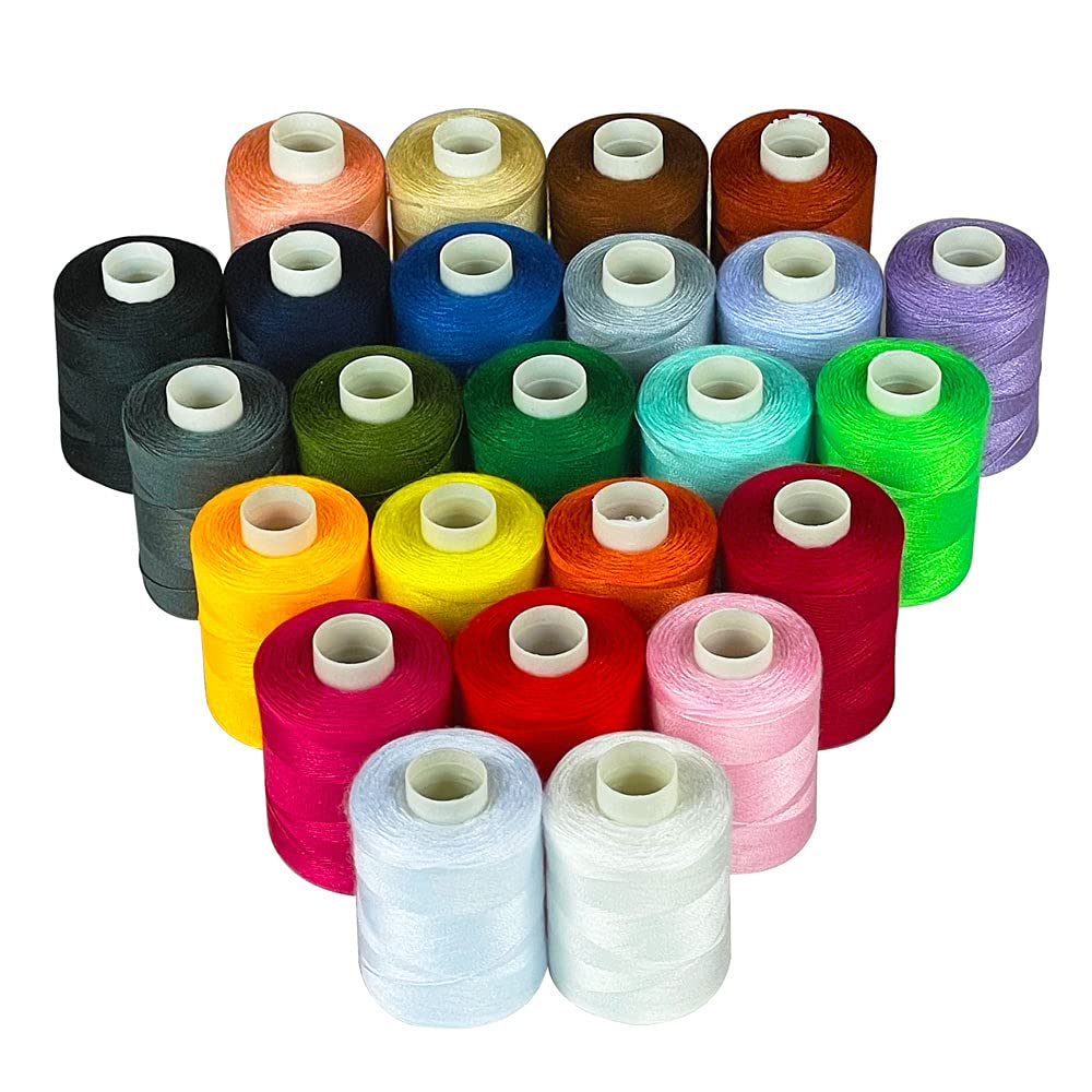 Candora 24 Coils Sewing Threads for Sewing Machine or Hand Stitching Set of 900 Yards Per Spool 22 Colors Plus 2 White & 2 Black