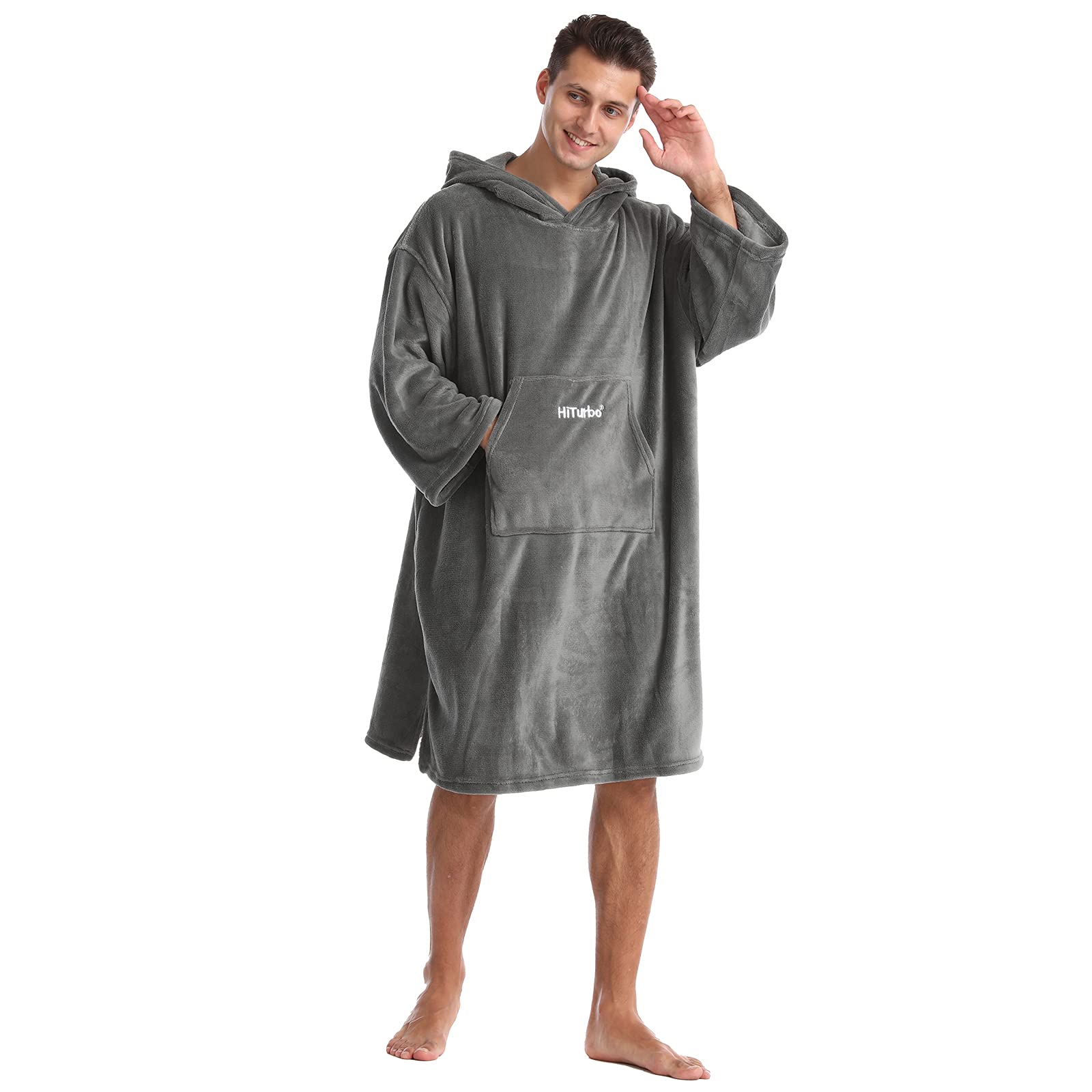 Hiturbo Changing Bath Robe-Surfing Poncho Towel Bathrobe with Hood for Beach,Swimming,Home Grey
