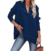 Women Causal Long Sleeve Hoodie Oversied Button Collar V Neck Sweatshirt Trendy Pullover Tops With Pockets Fashion 2024