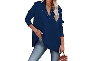 BEADCHICA Women Causal Long Sleeve Hoodie Oversied Button Collar V Neck Sweatshirt Trendy Pullover Tops With Pockets Fashion 2024