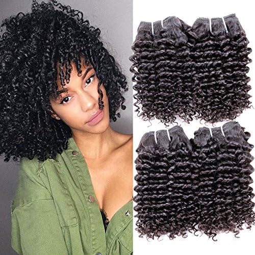 Brazilian Kinky Curly Human Hair 4 Bundles Natural Black 10A 100 Unprocessed Remy Hair Short Curly Weave Afro Virgin Hair Weft 200Gram/lot(10",Kinky Curly)