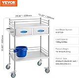 VEVOR 2-Layer Stainless Steel Lab Serving Utility Cart with Lockable Wheels & view 7