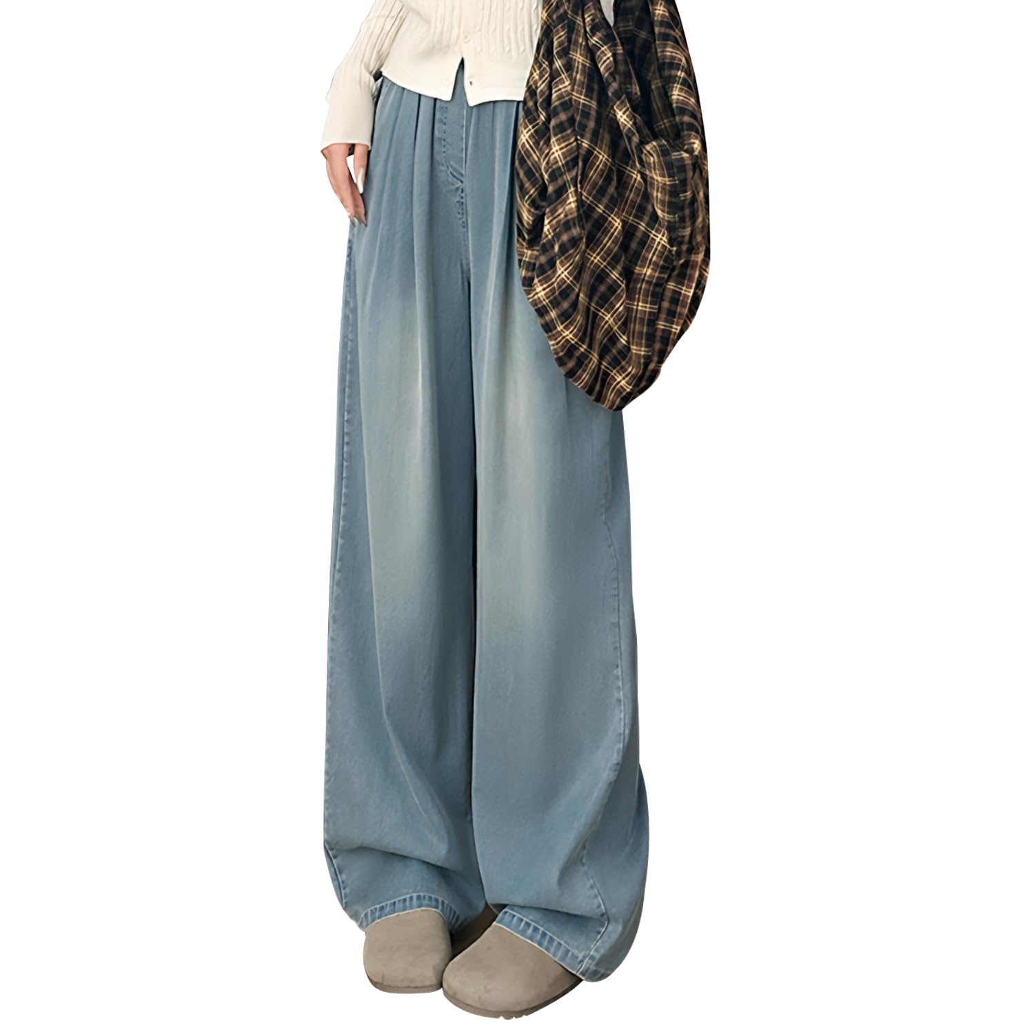 PAFHL Women's Wide Pants, Denim Jeans, Summer, Spring, Autumn, Long Pants, Trousers, Loose Fit, Beautiful Legs, Long Legs, Slimming