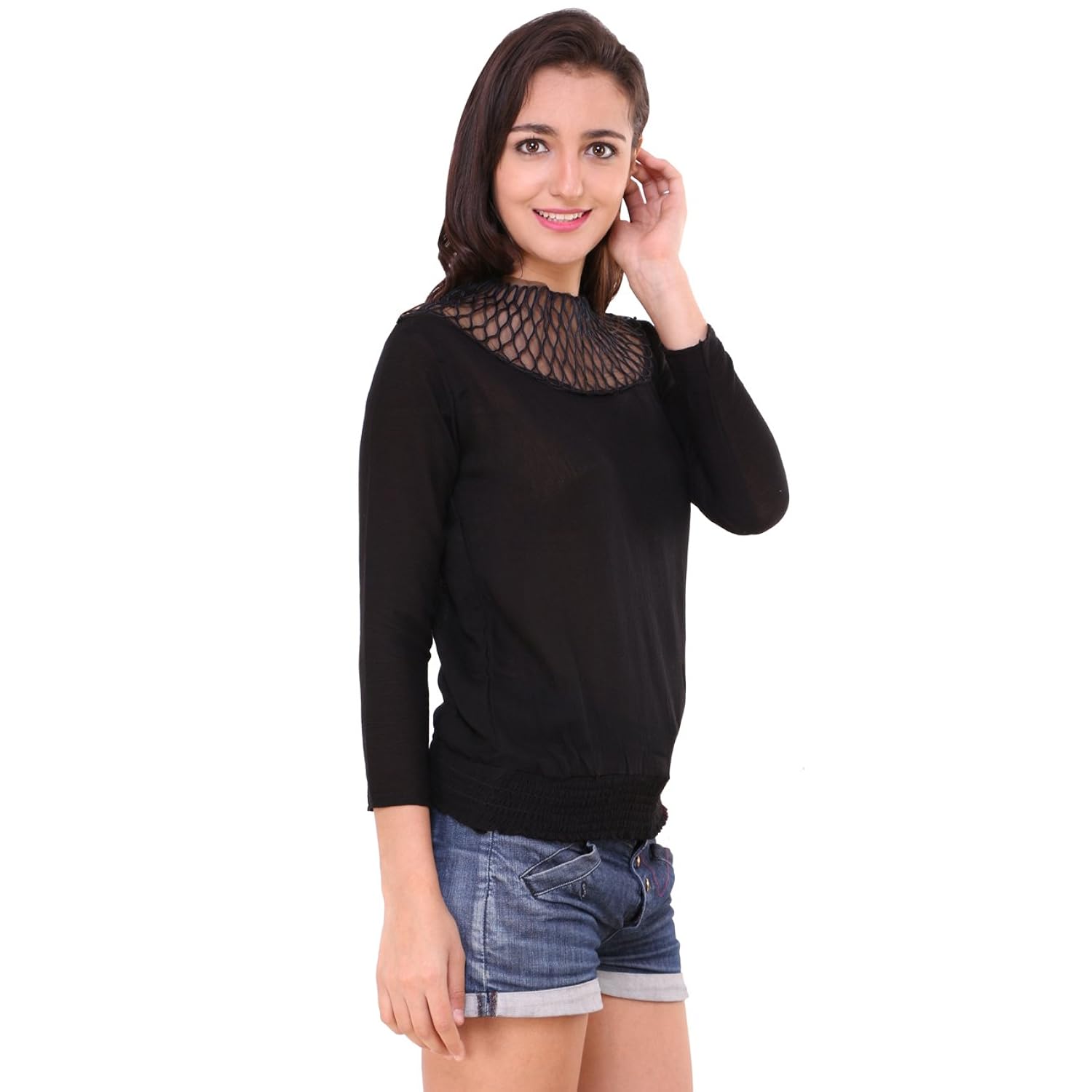 buynewtrend cotton crepe lace top for women/girls