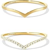 Kainier 2pairs Stacking Rings for Women 1mm 14K Gold Plated CZ V-Shaped Wavy Band Thin Pinky Thumb Stackable Ring Set Dainty Non Tarnish Comfort Fit Size 5 to 10
