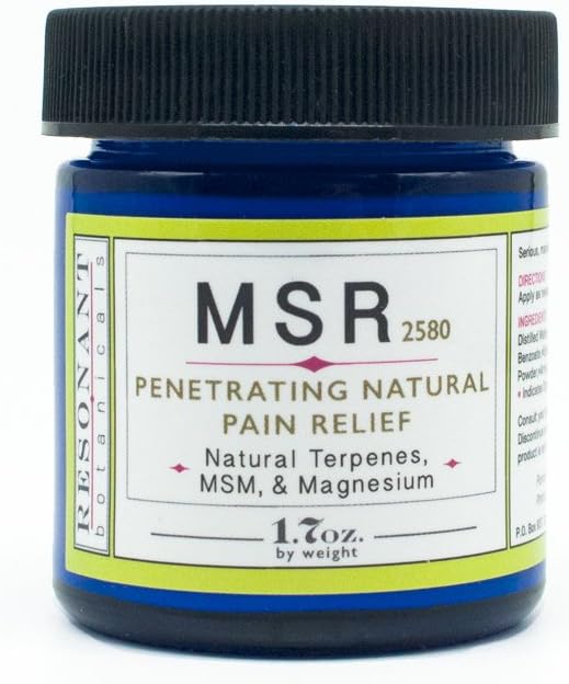 MSR 2580 Pain Relief Lotion 1.7oz- Natural and Organic Based Product-Scented with Essential Oils and Terpenes – For Tissue Inflammation-Bone and Joint Pain – By Resonant Botanicals