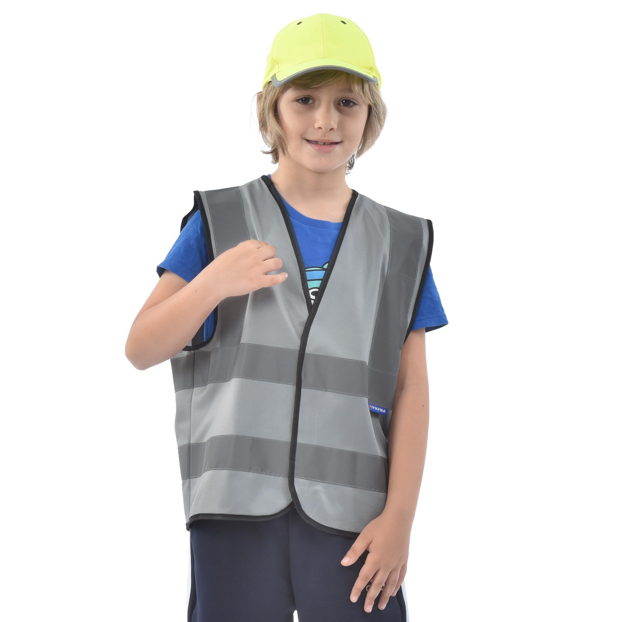 AYKRM 10-14Y Child's High Vis Reflective Safety Vest - Grey High Visibility Waistcoat