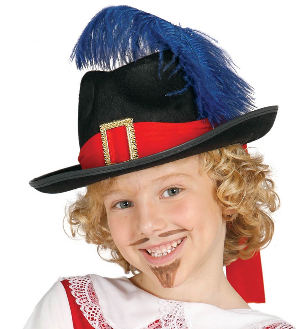 FIESTAS GUIRCA | Child Musketeer Hat - Fancy Dress Accessory for Kids - Ideal for Bandit and Musketeer Parties, Carnival and Halloween - Perfect for Celebrations and Events - Black
