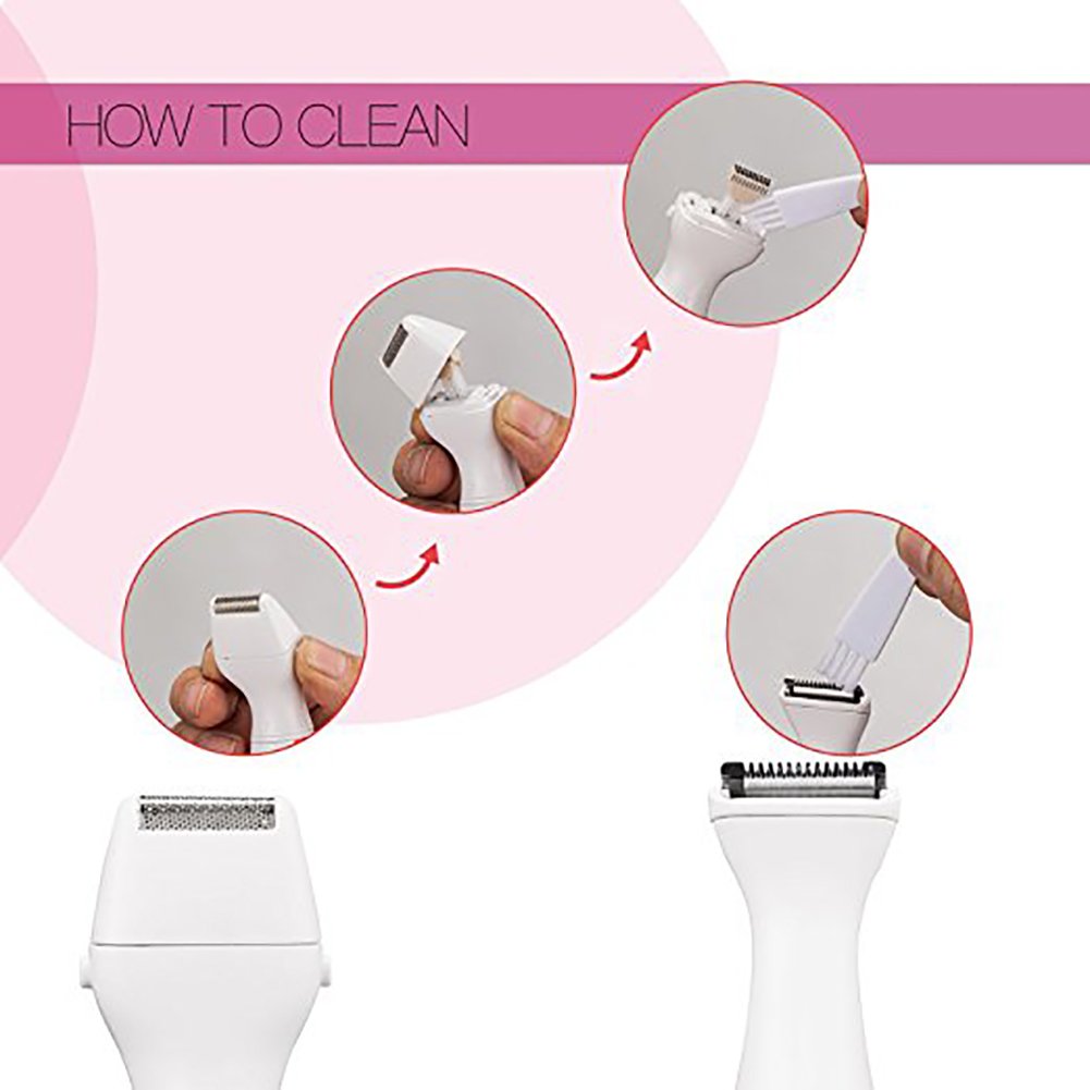 Zinnor 2 in 1 Women Shaver Waterproof Electric Bikini Trimmer Hair Removal Shaving Device Wet/Dry Lady Shaver with Shaving and Bikini Head Perfect for Body, Face, Bikini Area