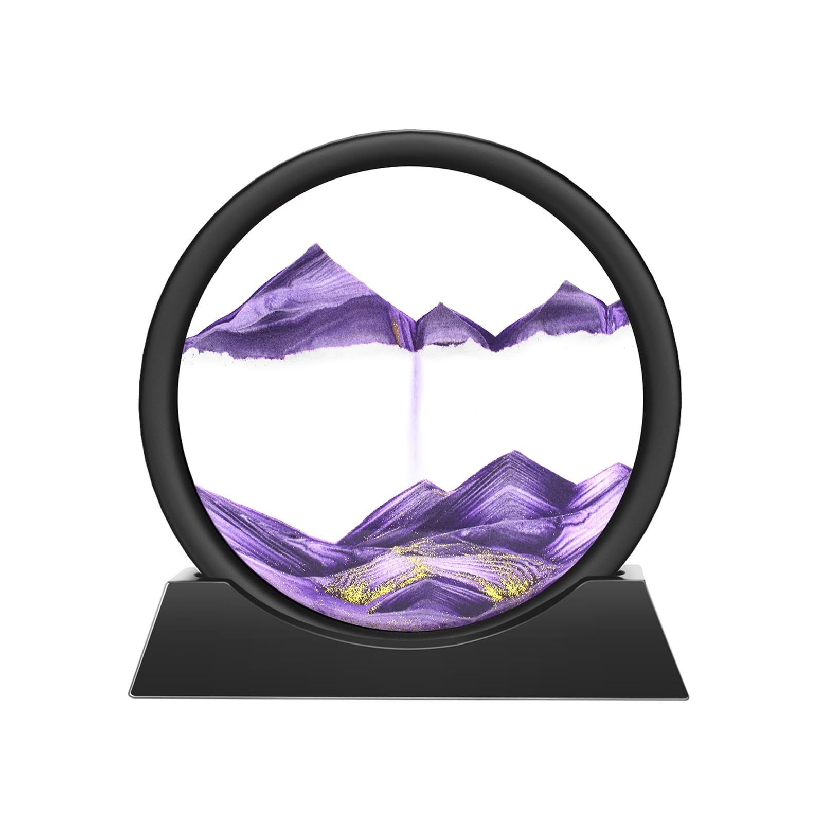 Wai Danie Moving Sand Art Picture 3D Hourglass Deep Sea Sandscape Liquid Motion Display Painting Flowing Sand Frame Relaxing Desktop Home Office Work Decor(Purple, 7")