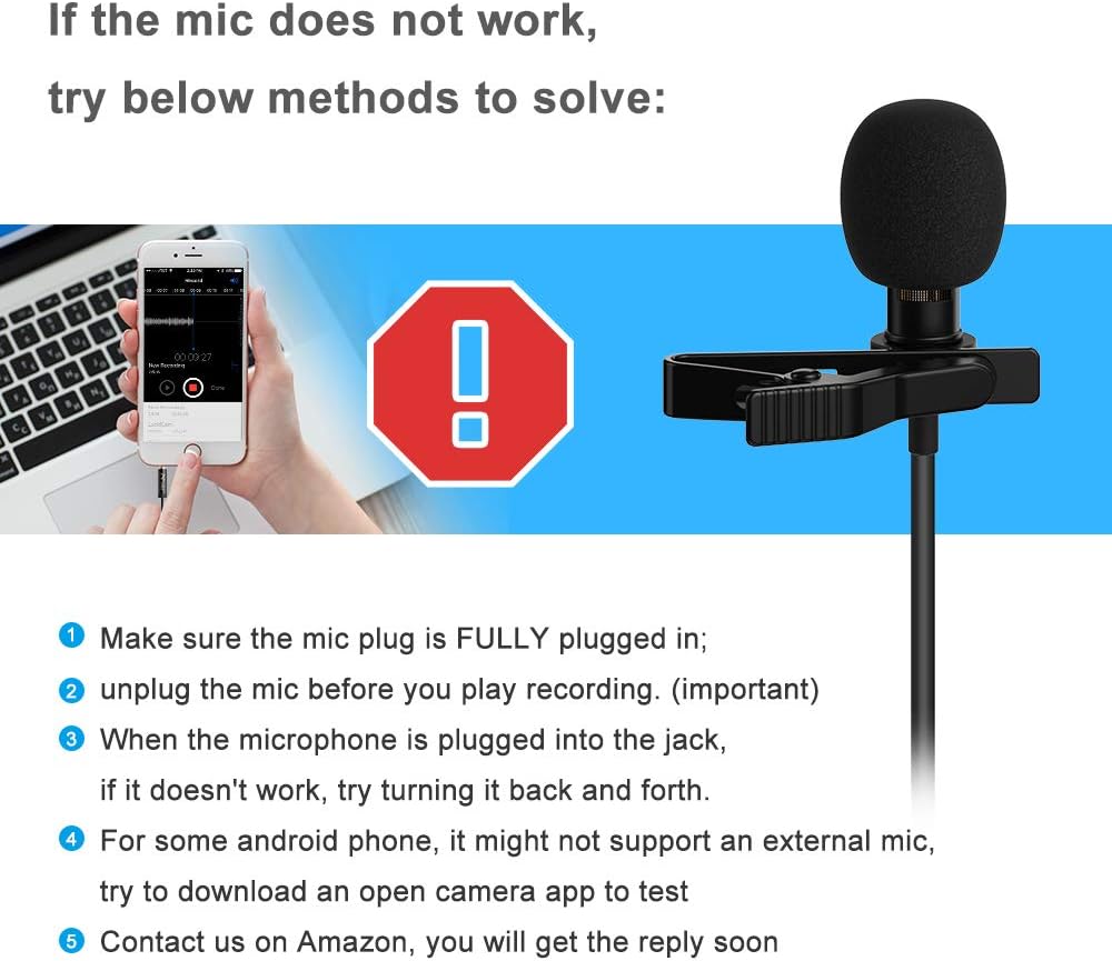 PoP Voice 12.8 Feet Lavalier Lapel Microphone Professional Grade Omnidirectional Mic Condenser Small Mini Perfect for Recording Podcast PC Laptop Android iPhone YouTube Interview ASMR External: Musical Instruments
