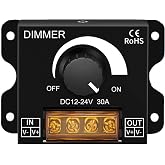 1PCS 12V LED Light Strip Dimmer Switch,DC12V-24V 30A PWM Dimming Controller Stepless Dimmer Knob for Single Color LED Strips 5050/3528 Light,ON/Off Switch with Aluminum Housing