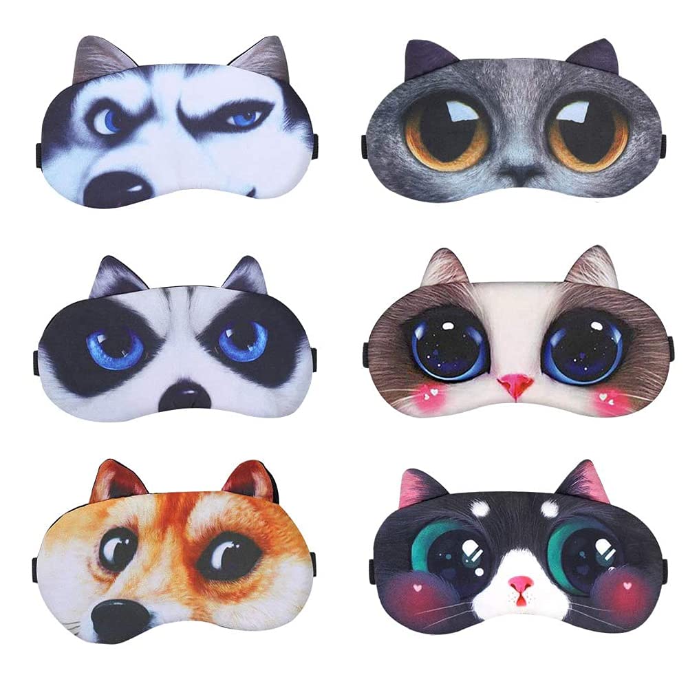 6 Pieces Cute Sleep Blindfold, Rest Eyepatch, Blindfold Shield Travel Sleeping, Annimal Cartoon Eye Mask, 6 Specifications, for Travel, Nap, Yoga, Airplane and Sleep at Night