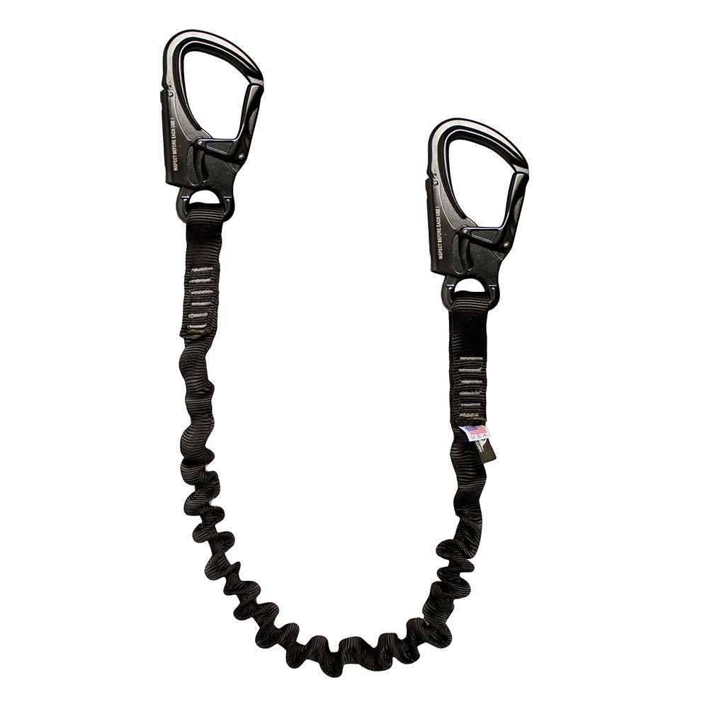 Fusion Tactical 4ft 48"x1" Internal Elastic Bungee Military Police Personal Retention Helo Lanyard with Dual Locking Snap Hook 23kN Black