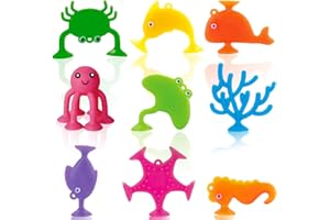 UMBWORLD Suction Bath Toys for Kids, 9 PCS Silicone Ocean Animal Suction Cup Toys, Mold Free No Hole Bathtub Toy, Sensory Window Building Toy Gifts for Toddler Children Kids Over 3 Years
