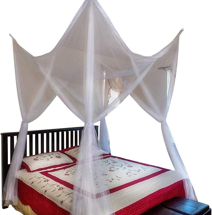 White 4 Corner/Poster Bed Canopy Functional Mosquito Net Full Queen King, White