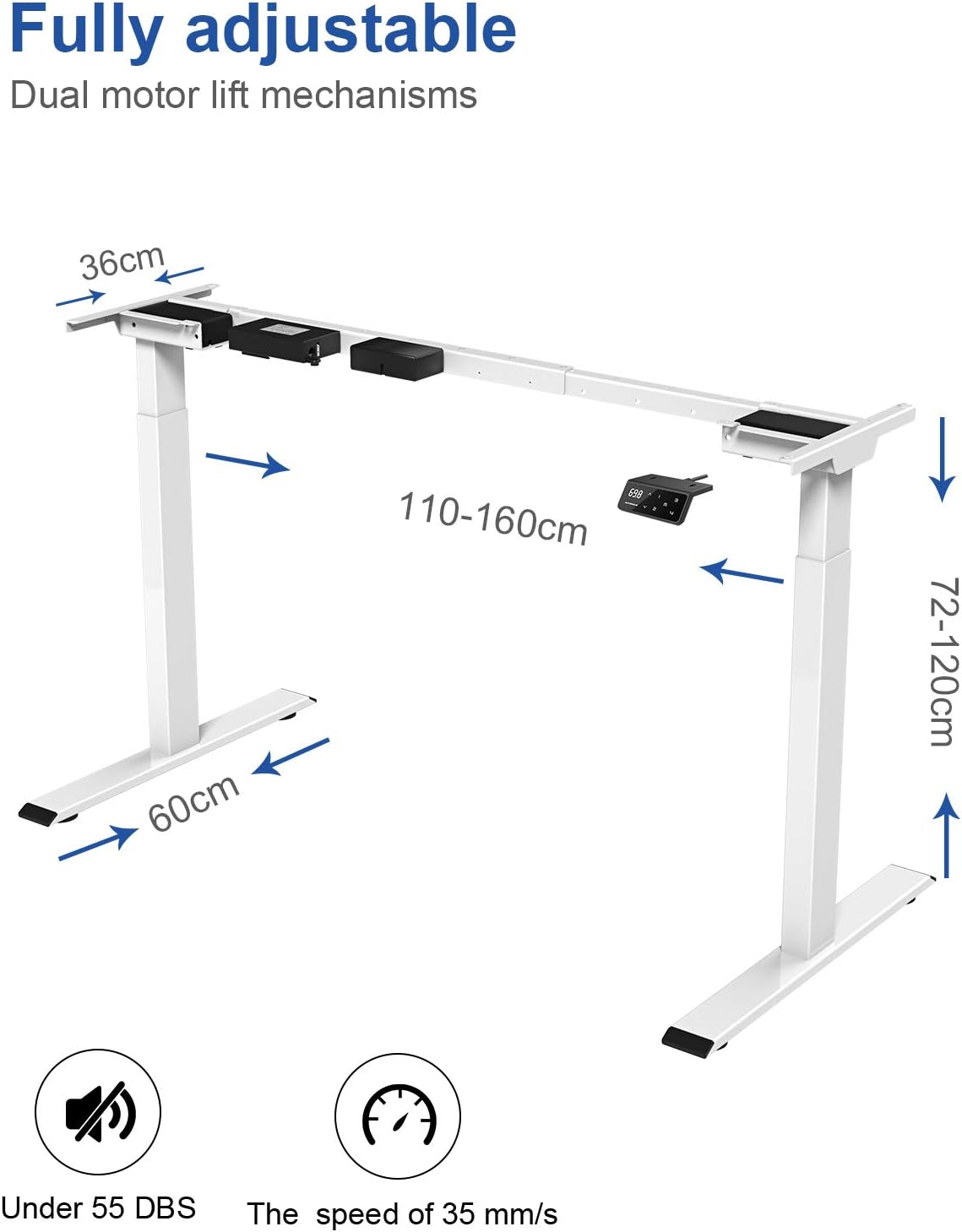 MAIDeSITe Height Adjustable Electric Standing Desk Frame,2Stage Desk