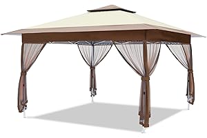 OUTFINE 12'x12' Gazebo Outdoor Pop up Canopy Tent with Curtains and Shelter for Patio, Party & Backyard (Khaki)