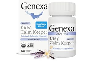 Genexa Kid’s Calm Keeper | Stress Relief for Children | Eases Worries & Tensions| Natural Vanilla & Lavender Flavor | Certified Vegan, Gluten Free, & Non-GMO | 60 Chewable Tablets for Ages 3-11​