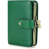 CONTACTS Full Grain Leather Kiss Lock Wallet for Women Kiss Clasp Coin Purse Small Bifold Card Holder with Rfid Blocking (Green)