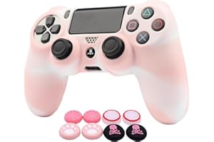Ralan Pink Controller Skin Protector - Silicone Cover Compatible with PS4 Slim/PS4 Pro Controller (6 Pro Thumb Grips, 2 Skull Cap Grips)(Camouflage Pink + White Pink)