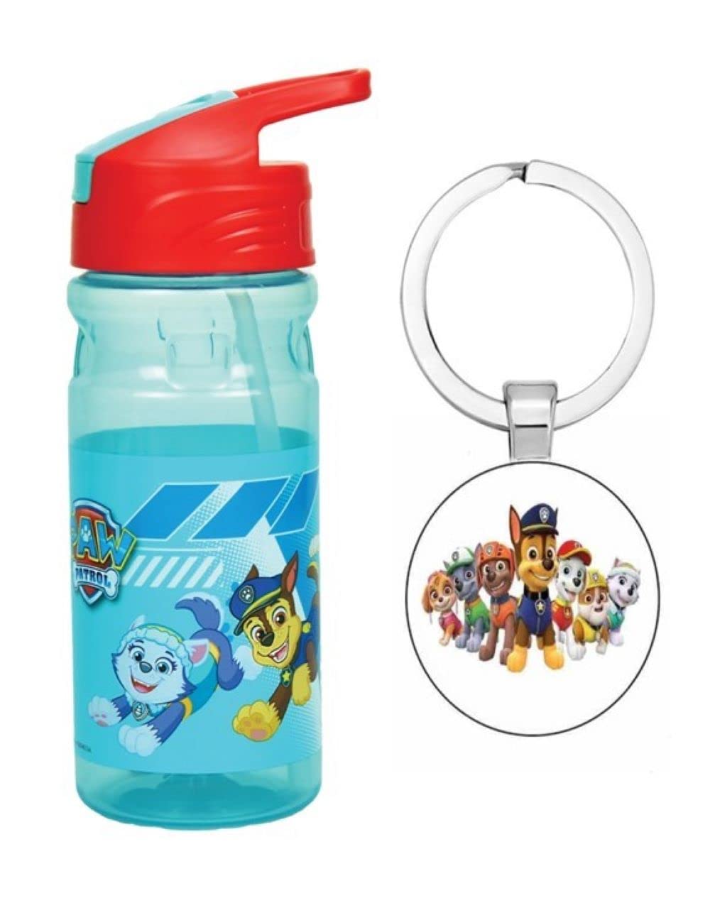 OM SUPPLIES Patrol Characters Reusable Sipper Water Bottle Drink Bottle with built-in handle for Easy Carry School Lunch Kids Childrens 550ml Includes Cars Keychain (Patrol) — image 1