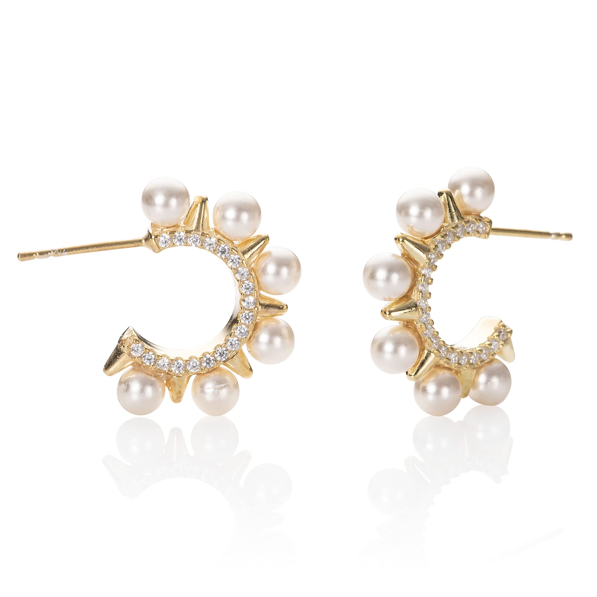 Namana Gold Plated Pearl Hoop Earrings for Women, Gold Earrings for Women with Pearls and Cubic Zirconia Stones, Gold Hoop Earrings for Women with Gift Box.