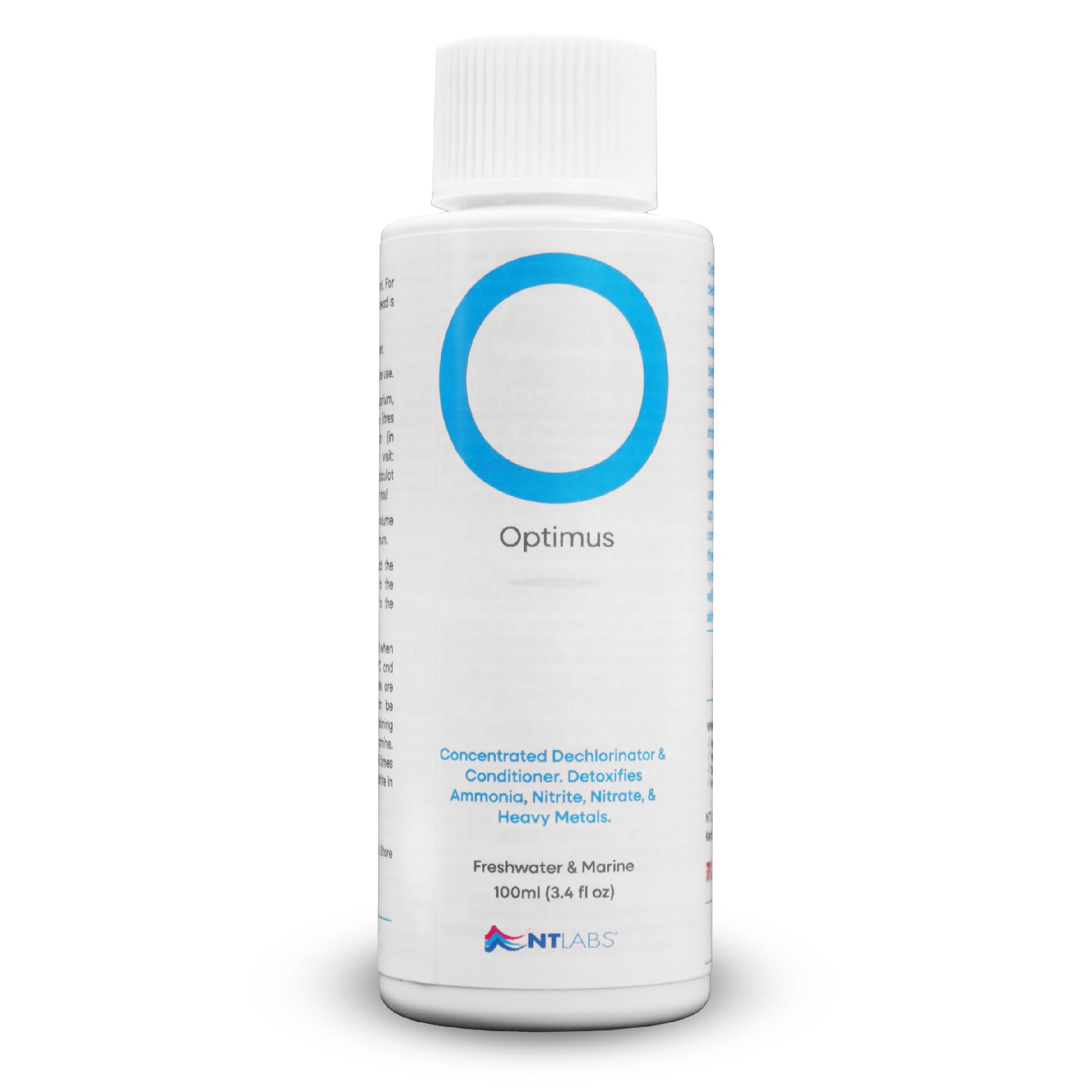 NT Labs Optimus, Detoxifies Ammonia, Nitrite, Nitrate, & Heavy Metals, Concentrated Dechlorinator & Water Conditioner for Freshwater and Marine Aquariums. (100ml - Treats 4000L)