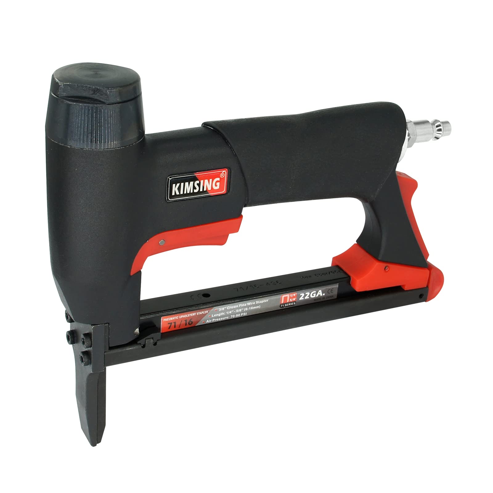 KIMSING 71/16 22 Gauge Pneumatic Upholstery Stapler with Long Nose, 71 Type 9mm Crown Fine Wire Stapler, 6-16mm Length Staples, Air Stapler for Furniture and Fabric
