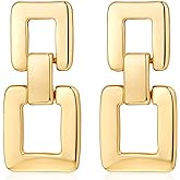 MUYAN Gold Silver Geometric Drop Dangle Earrings for Women Brushed Link Square Dangle Earrings Trendy Jewelry