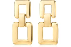 MUYAN Gold Silver Geometric Drop Dangle Earrings for Women Brushed Link Square Dangle Earrings Trendy Jewelry