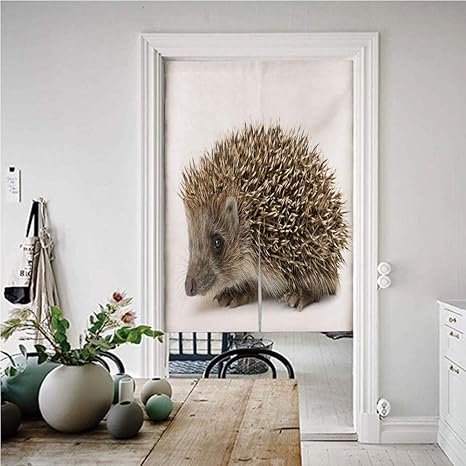 Amazon ハリネズミ 目隠し キッチン 玄関 のれん 85幅x0丈cm その背中と側面にスパイクの髪を持つ小さなかわいい哺乳類野生動物の写真装飾 洗面所 間仕切り リビング 飲食店 出入り口 ココアブラウン のれん オンライン通販