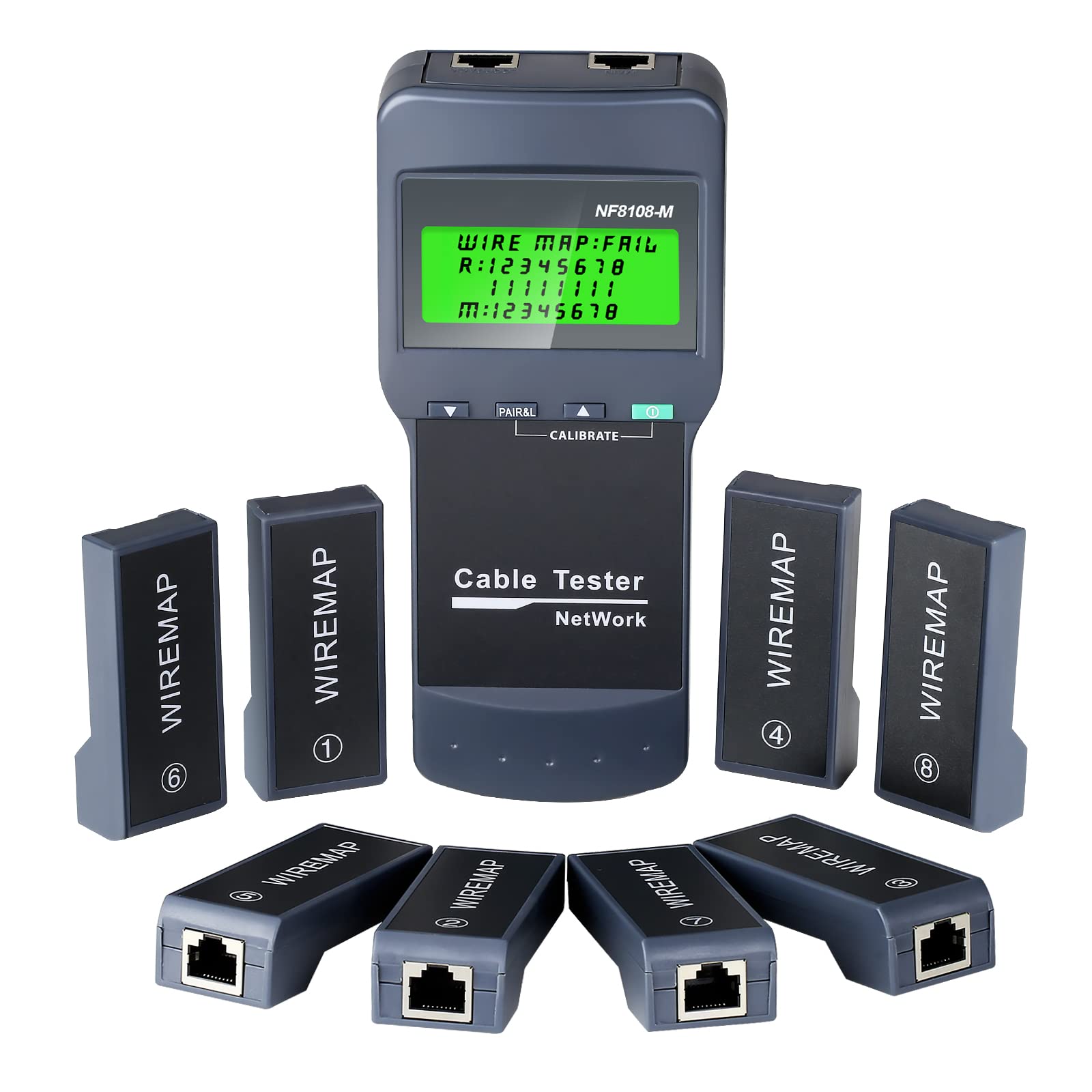 Network Cable Tester RJ45 - VXSCAN Network LAN Phone Length Cable Tester Meter for Cat5, Cat6, 5e, 6e Location of Break, Length Measurement, Continuity Testing Tool with 8 Remote Units
