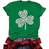 St. Patrick's Day Shirt Women Funny Buffalo Plaid Leopard Shamrock Printed Clover T-Shirt Graphic Tee