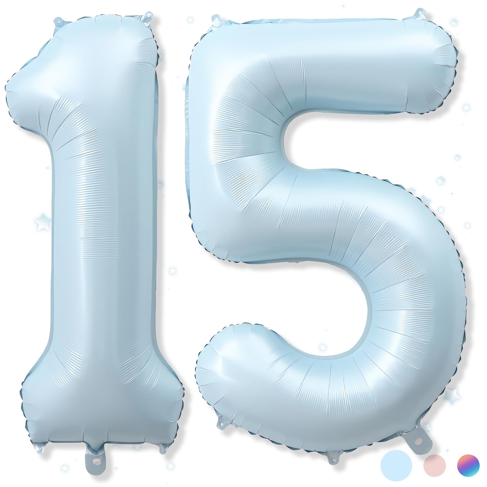 Photo 1 of 15th Birthday Balloons for Boys, 40'' Foil Self Inflating Light Baby Matte Blue Number 15 Balloon, Pastel Sky Blue Large Helium Mylar 15 Balloon Number for Birthday Party Decor Anniversary Decorations
